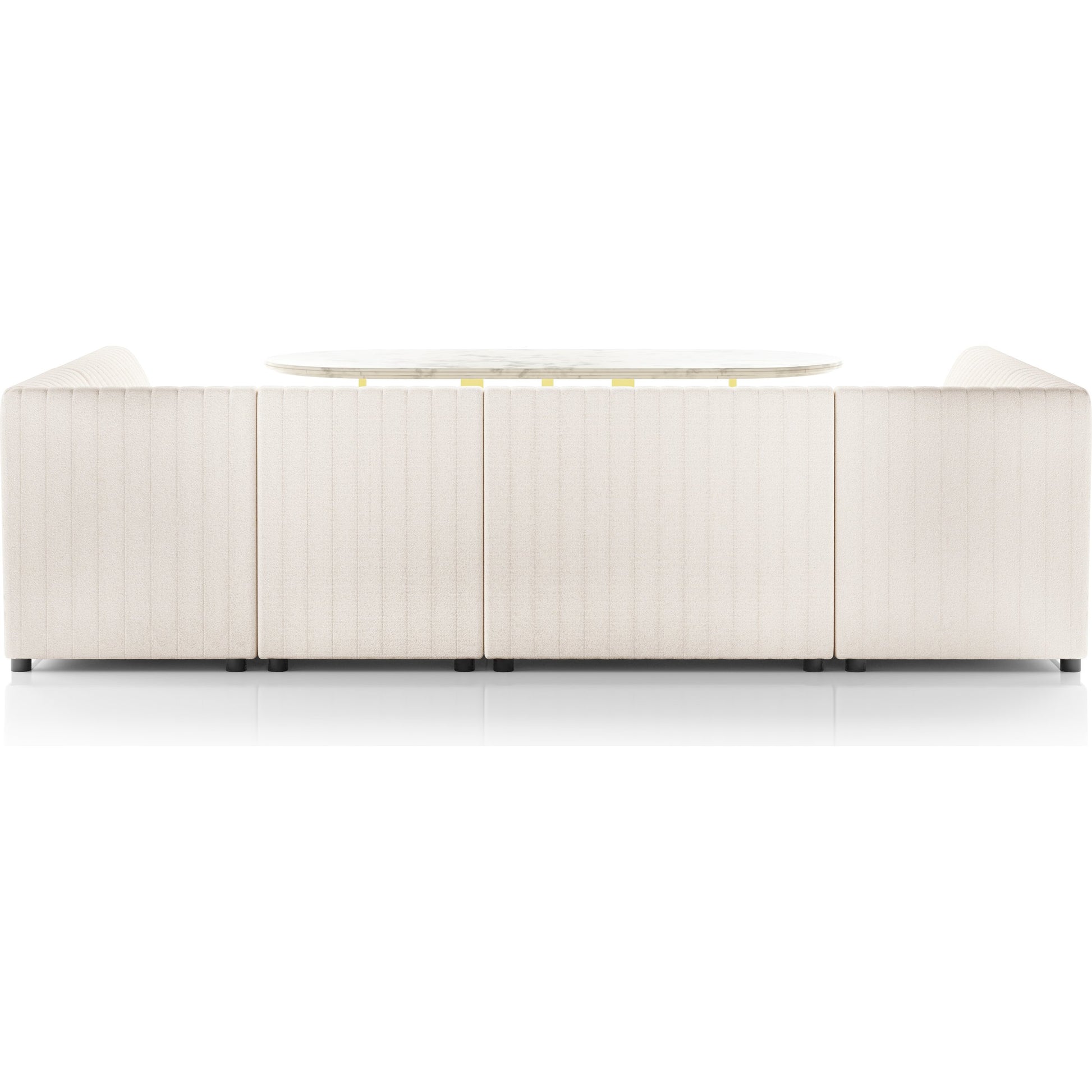 Augustine Dining Banquette by Four Hands in capri oatmeal. Made from 100% polyester, 80% polyurethane foam, 20% polyester fiber in a modern style.