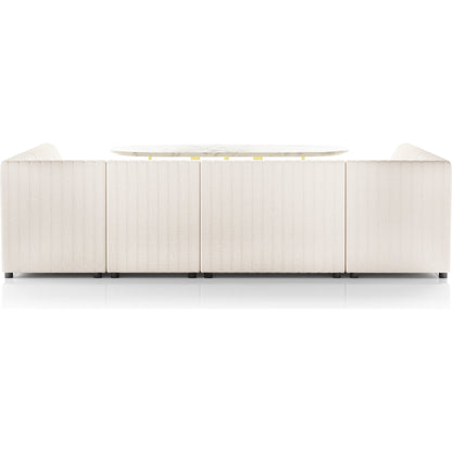 Augustine Dining Banquette by Four Hands in capri oatmeal. Made from 100% polyester, 80% polyurethane foam, 20% polyester fiber in a modern style.
