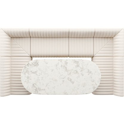 Augustine Dining Banquette by Four Hands in capri oatmeal. Made from 100% polyester, 80% polyurethane foam, 20% polyester fiber in a modern style.