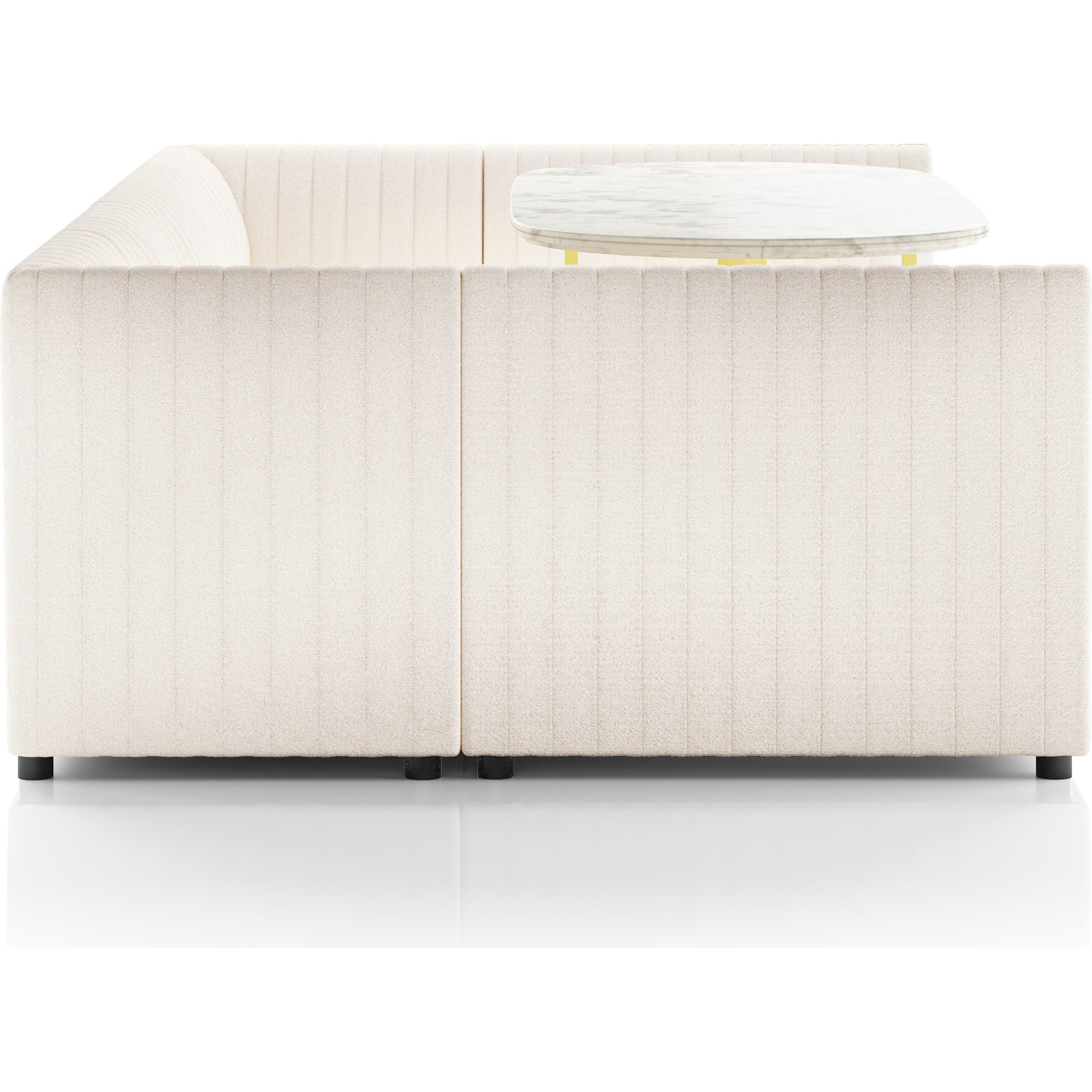 Augustine Dining Banquette by Four Hands in capri oatmeal. Made from 100% polyester, 80% polyurethane foam, 20% polyester fiber in a modern style.