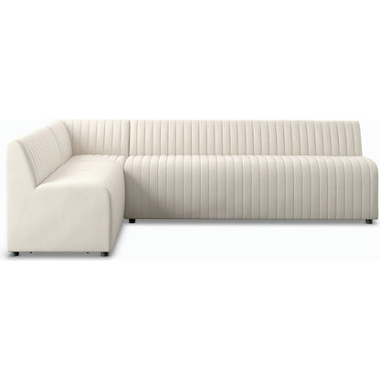 Augustine Dining Banquette by Four Hands in capri oatmeal. Made from 100% polyester, 80% polyurethane foam, 20% polyester fiber in a modern style.