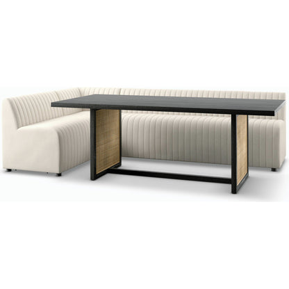Augustine Dining Banquette by Four Hands in capri oatmeal. Made from 100% polyester, 80% polyurethane foam, 20% polyester fiber in a modern style.