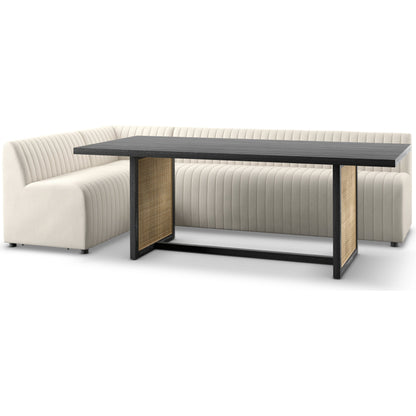 Augustine Dining Banquette by Four Hands in capri oatmeal. Made from 100% polyester, 80% polyurethane foam, 20% polyester fiber in a modern style.