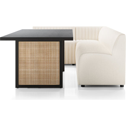 Augustine Dining Banquette by Four Hands in capri oatmeal. Made from 100% polyester, 80% polyurethane foam, 20% polyester fiber in a modern style.