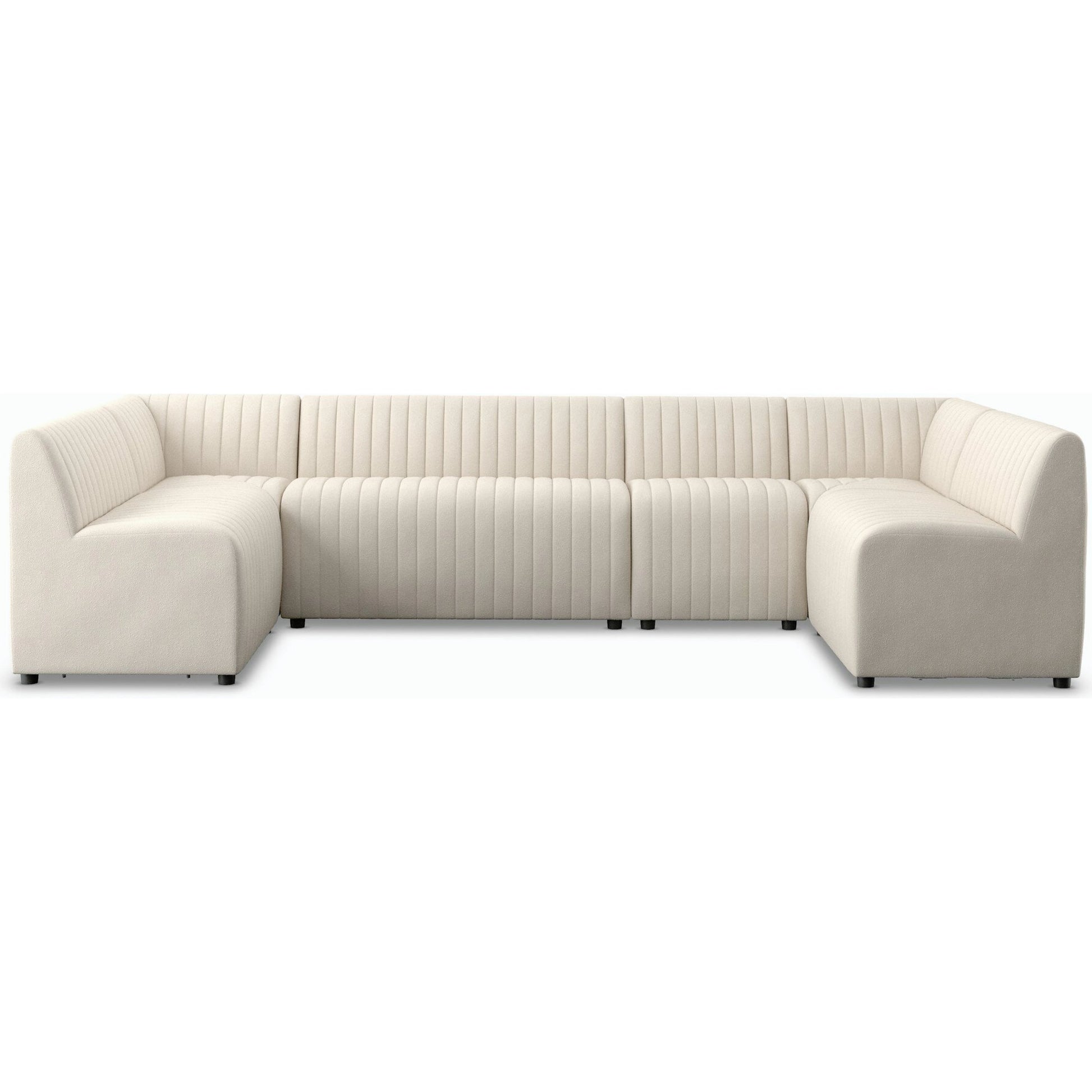 Augustine Dining Banquette by Four Hands in capri oatmeal. Made from 100% polyester, 80% polyurethane foam, 20% polyester fiber in a modern style.