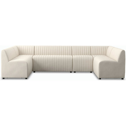 Augustine Dining Banquette by Four Hands in capri oatmeal. Made from 100% polyester, 80% polyurethane foam, 20% polyester fiber in a modern style.