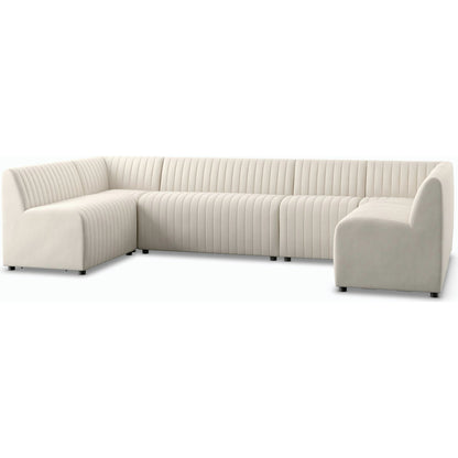 Augustine Dining Banquette by Four Hands in capri oatmeal. Made from 100% polyester, 80% polyurethane foam, 20% polyester fiber in a modern style.