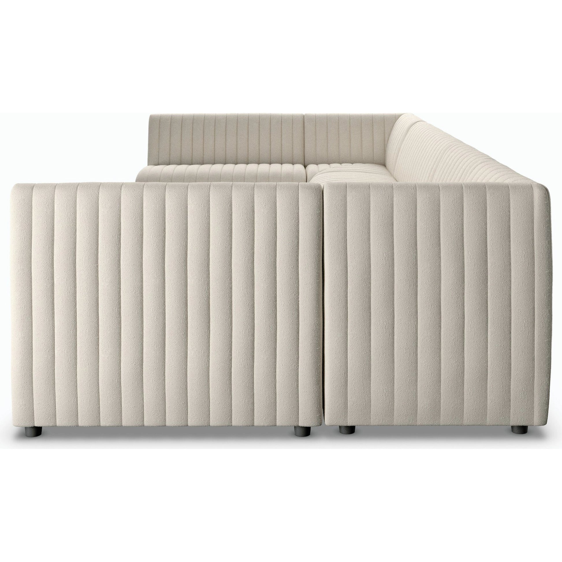 Augustine Dining Banquette by Four Hands in capri oatmeal. Made from 100% polyester, 80% polyurethane foam, 20% polyester fiber in a modern style.