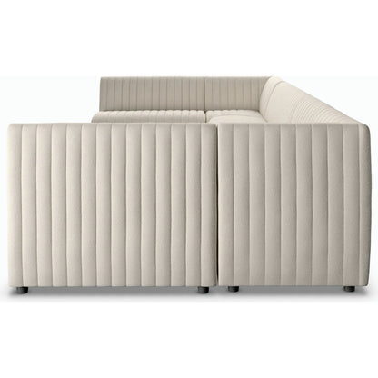 Augustine Dining Banquette by Four Hands in capri oatmeal. Made from 100% polyester, 80% polyurethane foam, 20% polyester fiber in a modern style.