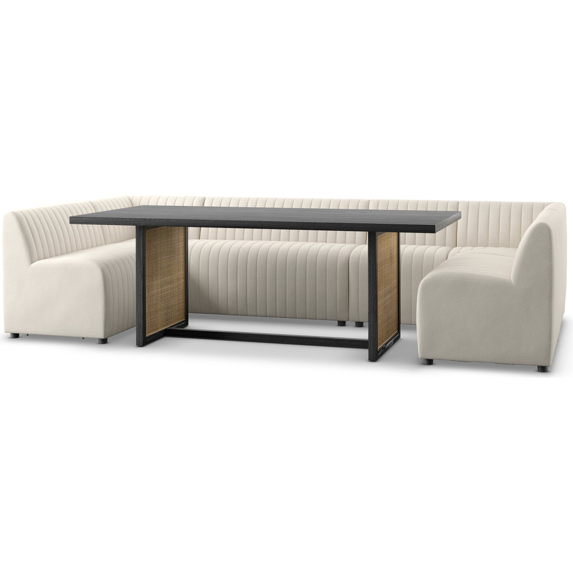 Augustine Dining Banquette by Four Hands in capri oatmeal. Made from 100% polyester, 80% polyurethane foam, 20% polyester fiber in a modern style.
