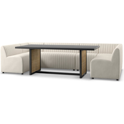 Augustine Dining Banquette by Four Hands in capri oatmeal. Made from 100% polyester, 80% polyurethane foam, 20% polyester fiber in a modern style.
