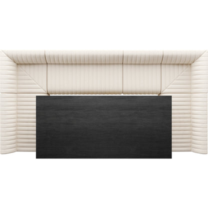 Augustine Dining Banquette by Four Hands in capri oatmeal. Made from 100% polyester, 80% polyurethane foam, 20% polyester fiber in a modern style.