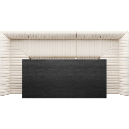 Augustine Dining Banquette by Four Hands in capri oatmeal. Made from 100% polyester, 80% polyurethane foam, 20% polyester fiber in a modern style.