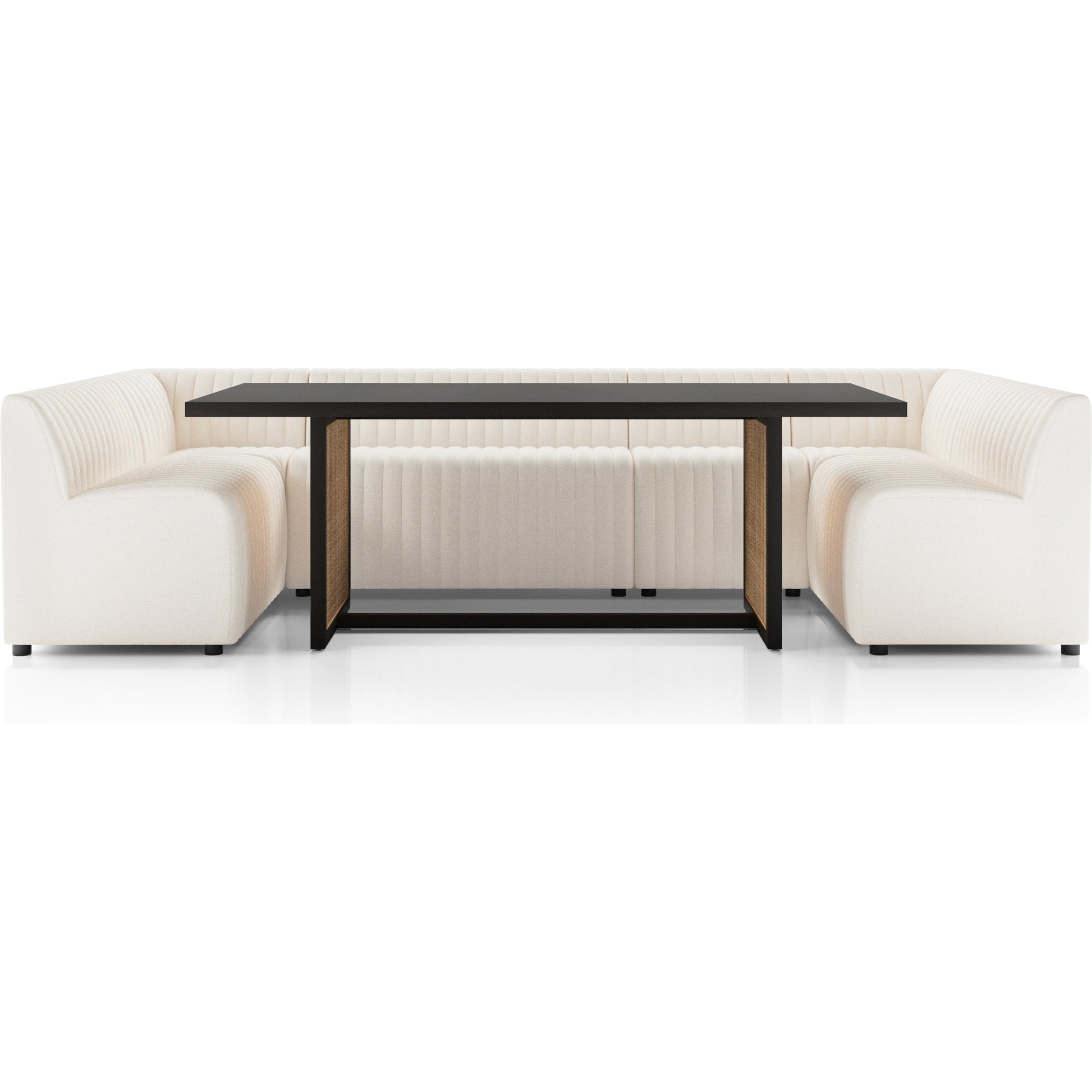 Augustine Dining Banquette by Four Hands in capri oatmeal. Made from 100% polyester, 80% polyurethane foam, 20% polyester fiber in a modern style.