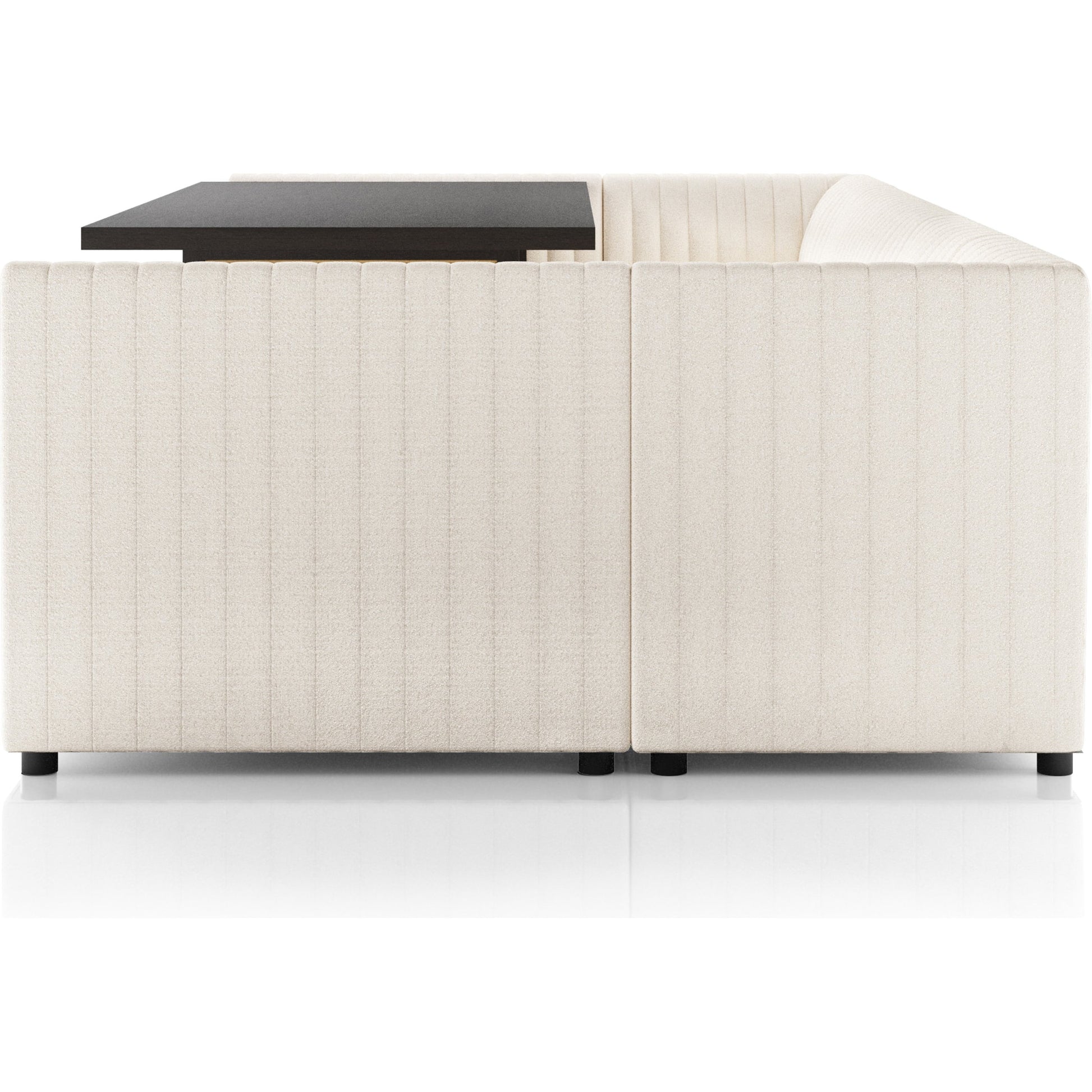 Augustine Dining Banquette by Four Hands in capri oatmeal. Made from 100% polyester, 80% polyurethane foam, 20% polyester fiber in a modern style.