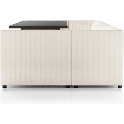 Augustine Dining Banquette by Four Hands in capri oatmeal. Made from 100% polyester, 80% polyurethane foam, 20% polyester fiber in a modern style.