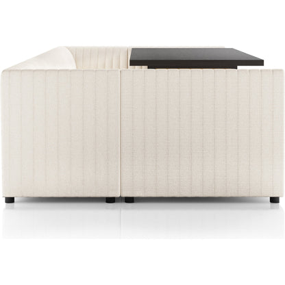 Augustine Dining Banquette by Four Hands in capri oatmeal. Made from 100% polyester, 80% polyurethane foam, 20% polyester fiber in a modern style.