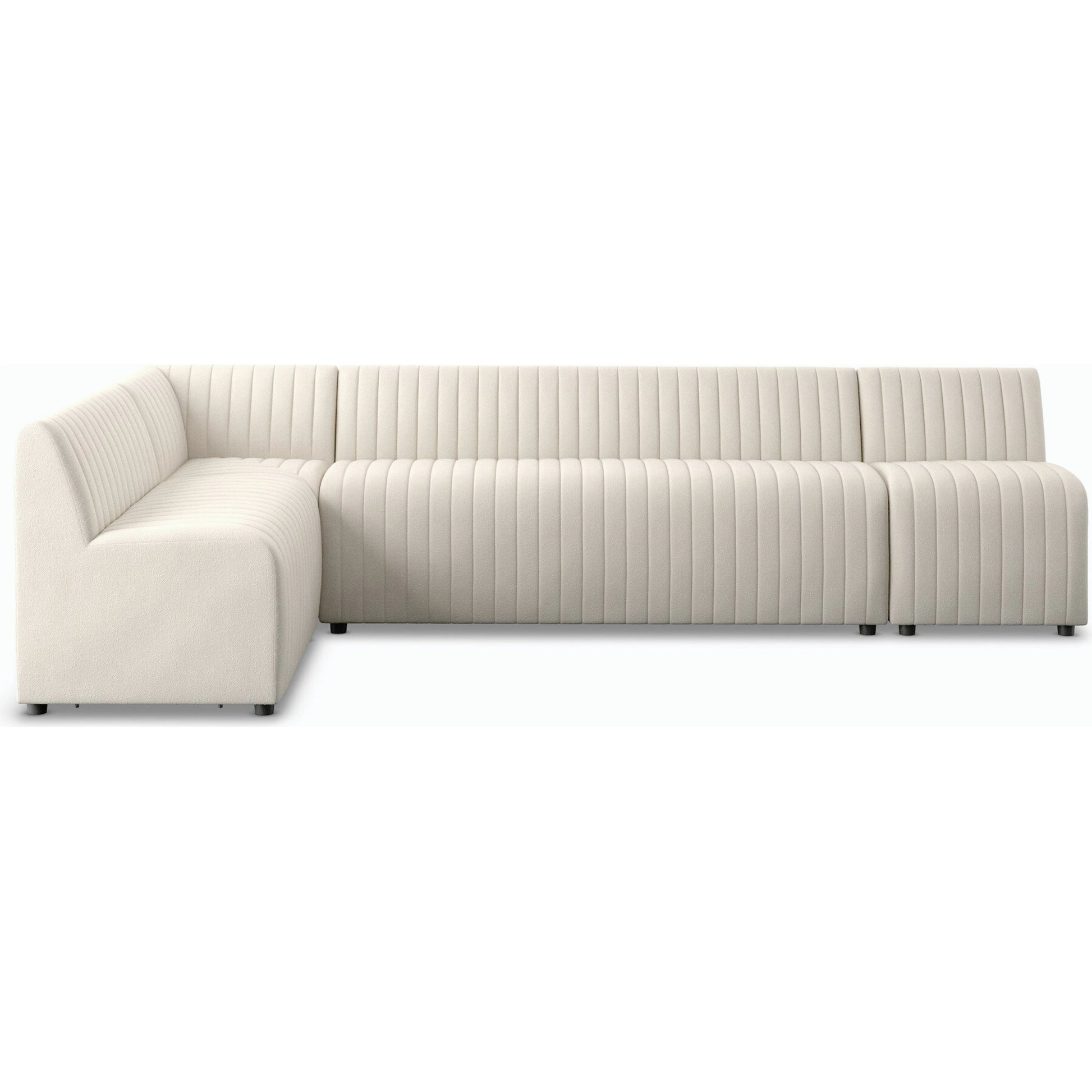 Augustine Dining Banquette by Four Hands in capri oatmeal. Made from 100% polyester, 80% polyurethane foam, 20% polyester fiber in a modern style.
