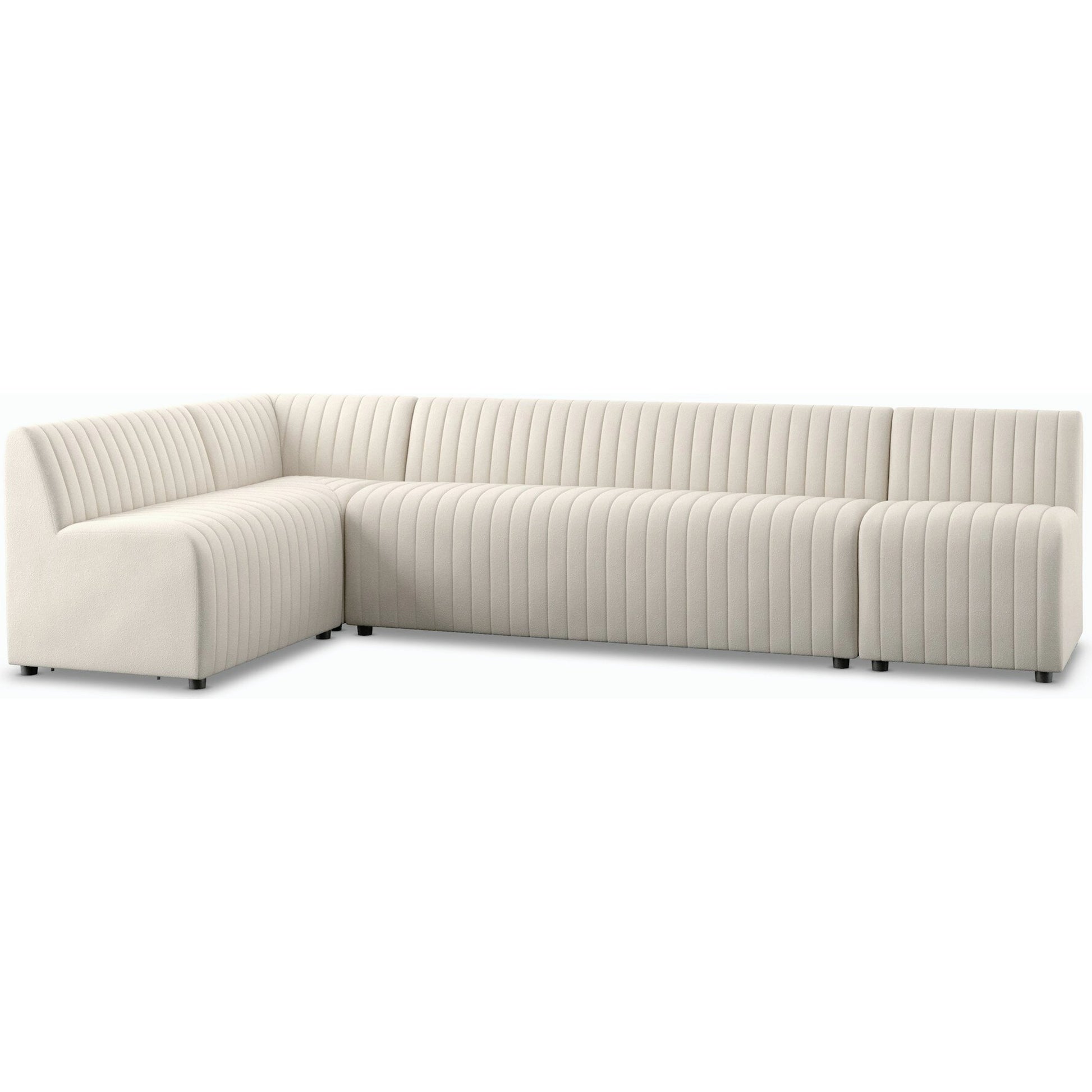 Augustine Dining Banquette by Four Hands in capri oatmeal. Made from 100% polyester, 80% polyurethane foam, 20% polyester fiber in a modern style.