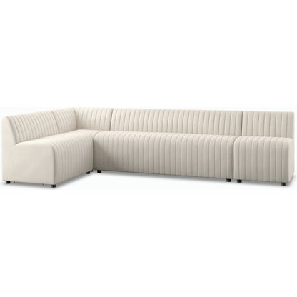 Augustine Dining Banquette by Four Hands in capri oatmeal. Made from 100% polyester, 80% polyurethane foam, 20% polyester fiber in a modern style.