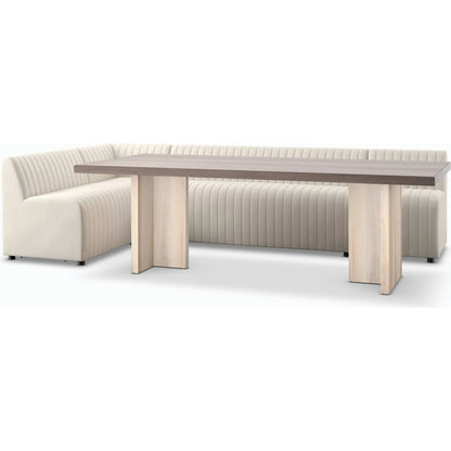 Augustine Dining Banquette by Four Hands in capri oatmeal. Made from 100% polyester, 80% polyurethane foam, 20% polyester fiber in a modern style.