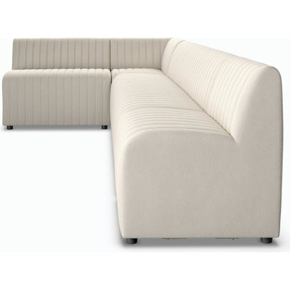 Augustine Dining Banquette by Four Hands in capri oatmeal. Made from 100% polyester, 80% polyurethane foam, 20% polyester fiber in a modern style.