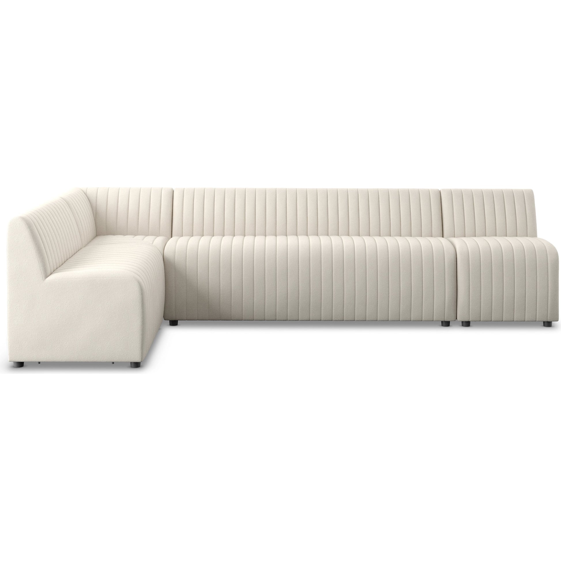 Augustine Dining Banquette by Four Hands in capri oatmeal. Made from 100% polyester, 80% polyurethane foam, 20% polyester fiber in a modern style.