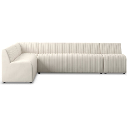 Augustine Dining Banquette by Four Hands in capri oatmeal. Made from 100% polyester, 80% polyurethane foam, 20% polyester fiber in a modern style.