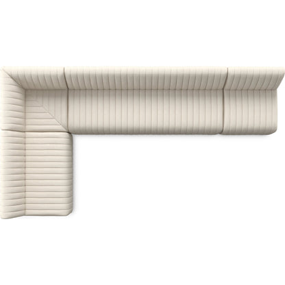 Augustine Dining Banquette by Four Hands in capri oatmeal. Made from 100% polyester, 80% polyurethane foam, 20% polyester fiber in a modern style.