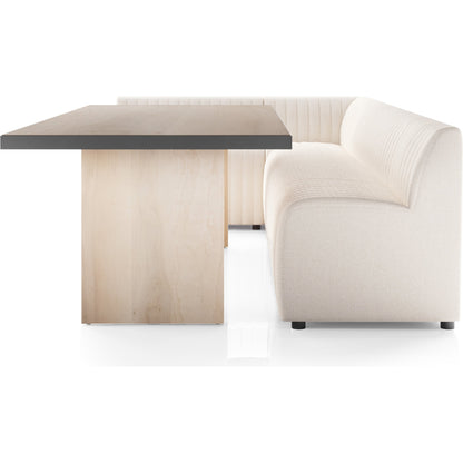 Augustine Dining Banquette by Four Hands in capri oatmeal. Made from 100% polyester, 80% polyurethane foam, 20% polyester fiber in a modern style.