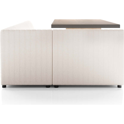 Augustine Dining Banquette by Four Hands in capri oatmeal. Made from 100% polyester, 80% polyurethane foam, 20% polyester fiber in a modern style.