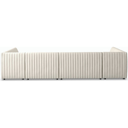 Augustine Dining Banquette by Four Hands in capri oatmeal. Made from 100% polyester, 80% polyurethane foam, 20% polyester fiber in a modern style.