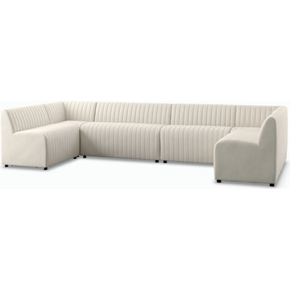 Augustine Dining Banquette by Four Hands in capri oatmeal. Made from 100% polyester, 80% polyurethane foam, 20% polyester fiber in a modern style.