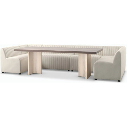 Augustine Dining Banquette by Four Hands in capri oatmeal. Made from 100% polyester, 80% polyurethane foam, 20% polyester fiber in a modern style.
