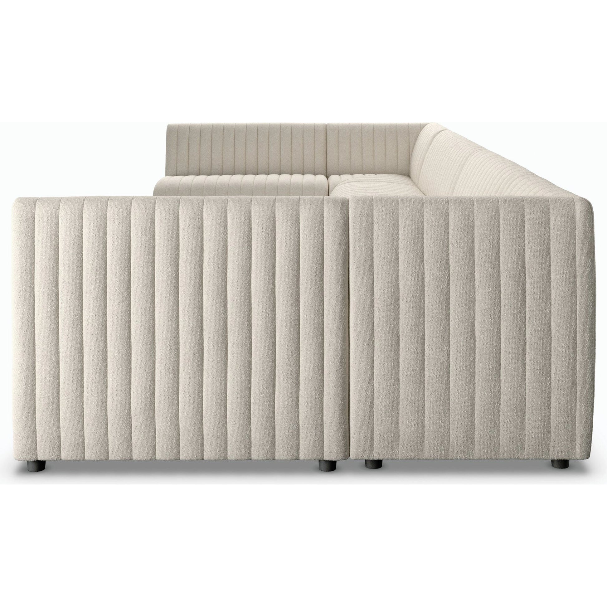 Augustine Dining Banquette by Four Hands in capri oatmeal. Made from 100% polyester, 80% polyurethane foam, 20% polyester fiber in a modern style.