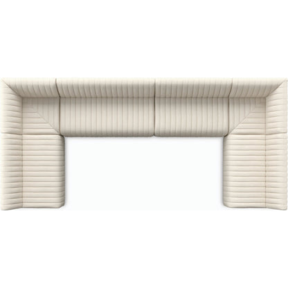 Augustine Dining Banquette by Four Hands in capri oatmeal. Made from 100% polyester, 80% polyurethane foam, 20% polyester fiber in a modern style.