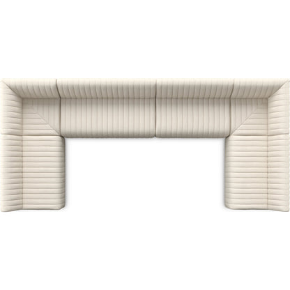 Augustine Dining Banquette by Four Hands in capri oatmeal. Made from 100% polyester, 80% polyurethane foam, 20% polyester fiber in a modern style.