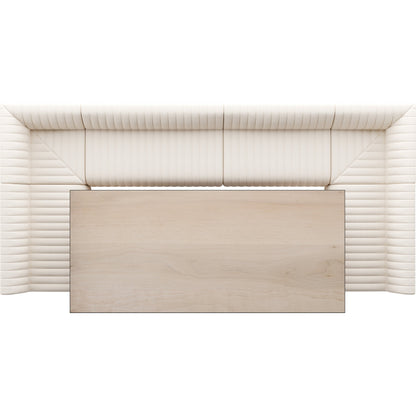 Augustine Dining Banquette by Four Hands in capri oatmeal. Made from 100% polyester, 80% polyurethane foam, 20% polyester fiber in a modern style.