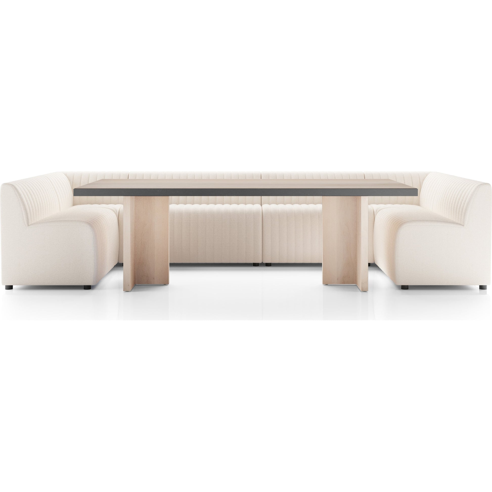 Augustine Dining Banquette by Four Hands in capri oatmeal. Made from 100% polyester, 80% polyurethane foam, 20% polyester fiber in a modern style.
