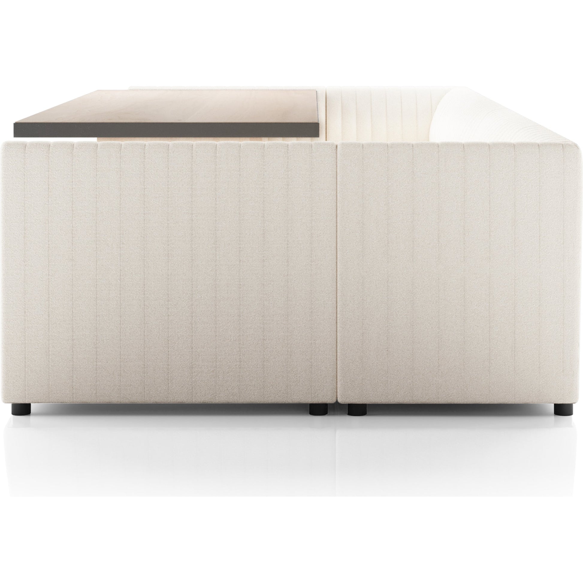Augustine Dining Banquette by Four Hands in capri oatmeal. Made from 100% polyester, 80% polyurethane foam, 20% polyester fiber in a modern style.