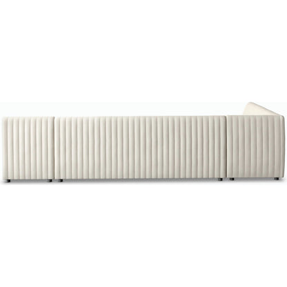 Augustine Dining Banquette by Four Hands in capri oatmeal. Made from 100% polyester, 80% polyurethane foam, 20% polyester fiber in a modern style.