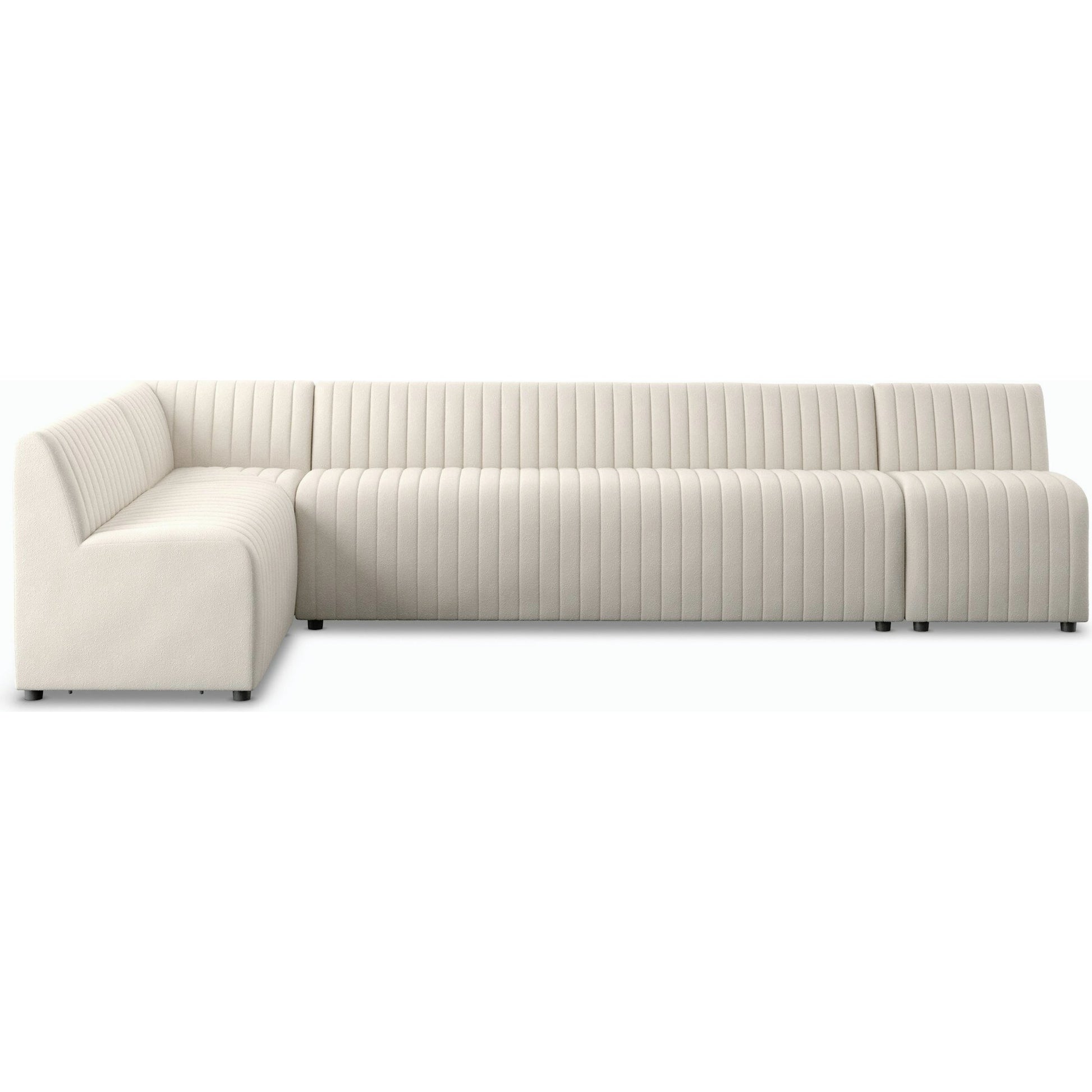 Augustine Dining Banquette by Four Hands in capri oatmeal. Made from 100% polyester, 80% polyurethane foam, 20% polyester fiber in a modern style.