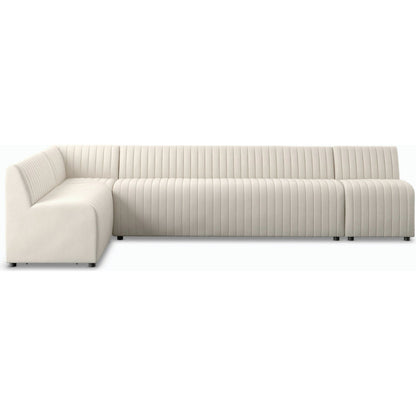 Augustine Dining Banquette by Four Hands in capri oatmeal. Made from 100% polyester, 80% polyurethane foam, 20% polyester fiber in a modern style.
