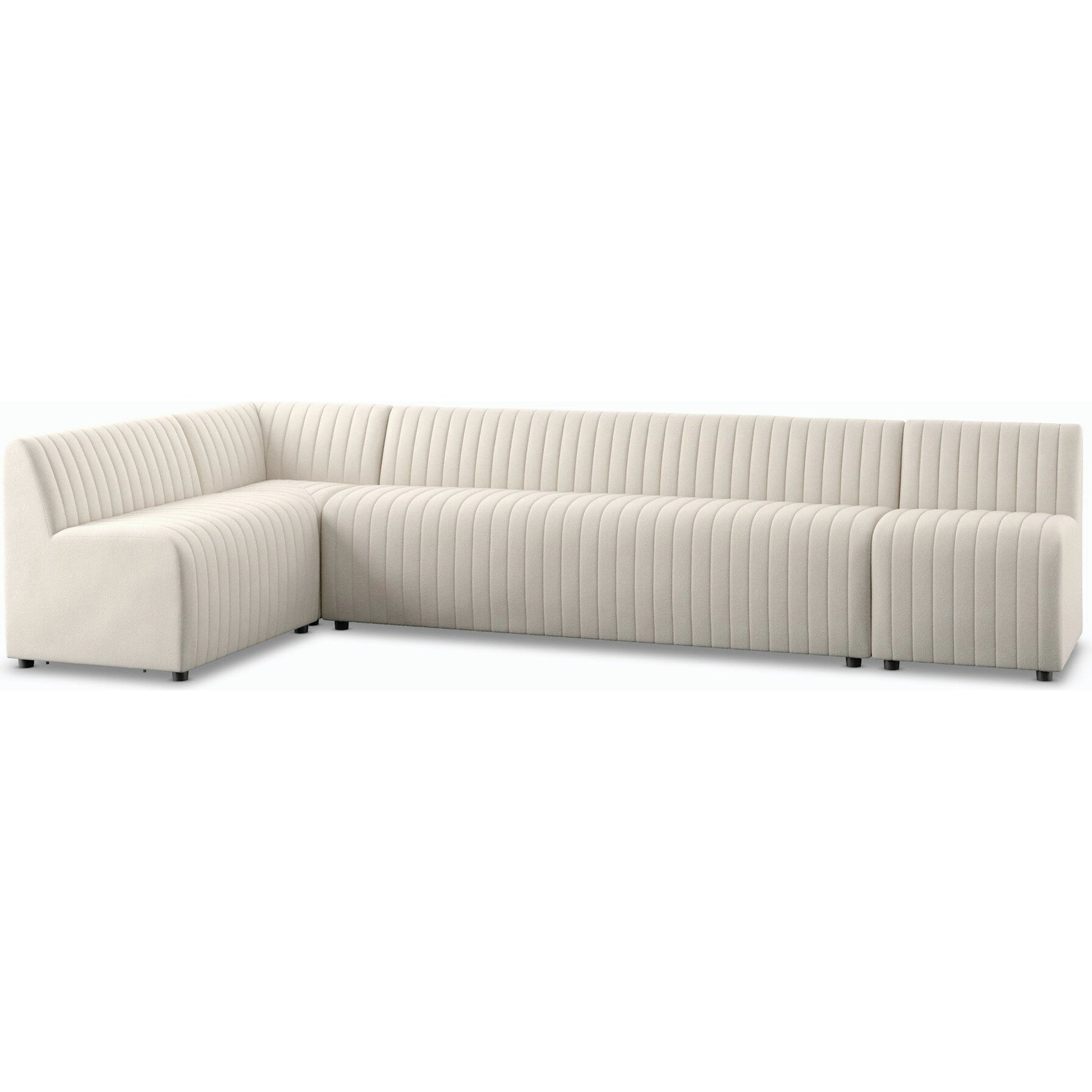 Augustine Dining Banquette by Four Hands in capri oatmeal. Made from 100% polyester, 80% polyurethane foam, 20% polyester fiber in a modern style.