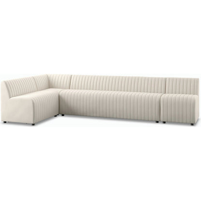 Augustine Dining Banquette by Four Hands in capri oatmeal. Made from 100% polyester, 80% polyurethane foam, 20% polyester fiber in a modern style.