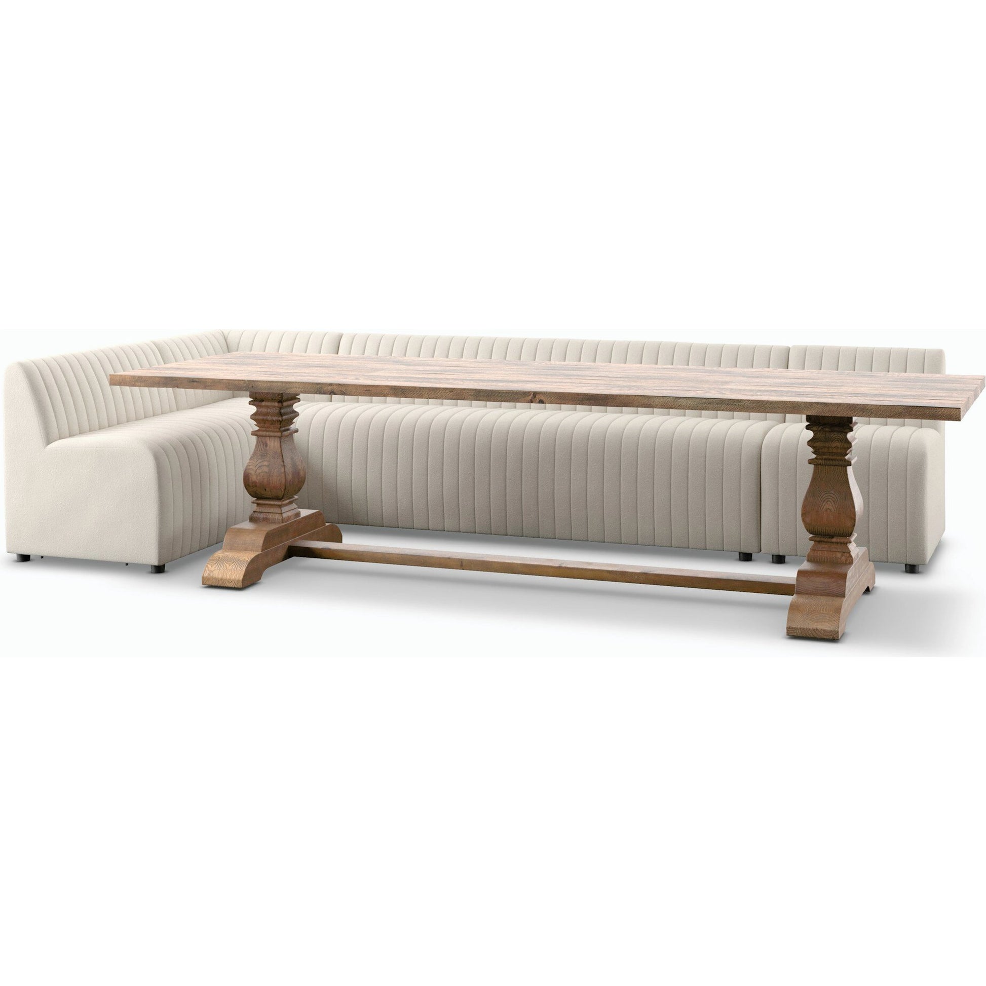 Augustine Dining Banquette by Four Hands in capri oatmeal. Made from 100% polyester, 80% polyurethane foam, 20% polyester fiber in a modern style.