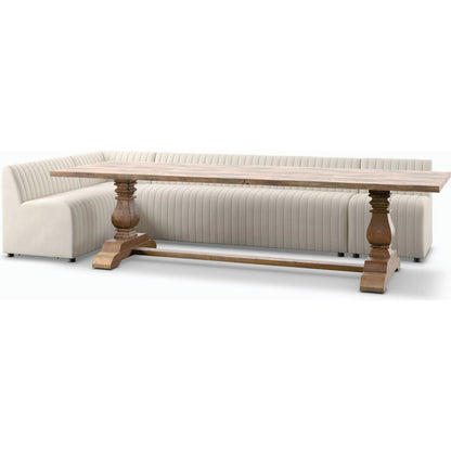 Augustine Dining Banquette by Four Hands in capri oatmeal. Made from 100% polyester, 80% polyurethane foam, 20% polyester fiber in a modern style.