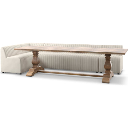 Augustine Dining Banquette by Four Hands in capri oatmeal. Made from 100% polyester, 80% polyurethane foam, 20% polyester fiber in a modern style.