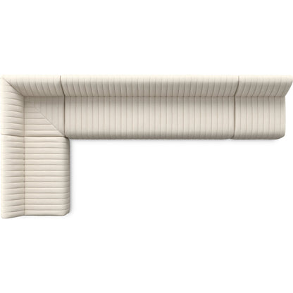 Augustine Dining Banquette by Four Hands in capri oatmeal. Made from 100% polyester, 80% polyurethane foam, 20% polyester fiber in a modern style.