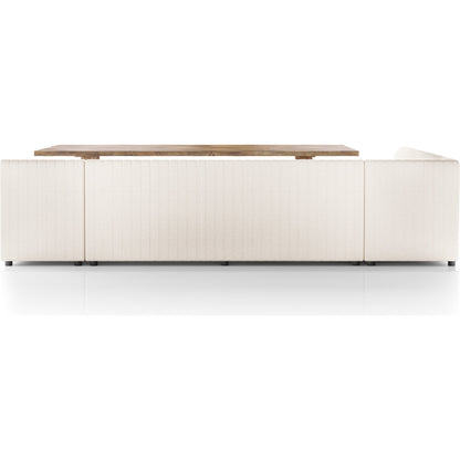 Augustine Dining Banquette by Four Hands in capri oatmeal. Made from 100% polyester, 80% polyurethane foam, 20% polyester fiber in a modern style.